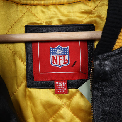 00s Black Pittsburgh Steelers Leather Bomber Jacket 6496