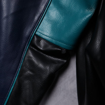 00s Black Miami Dolphins Faux Leather Bomber Jacket 6520
