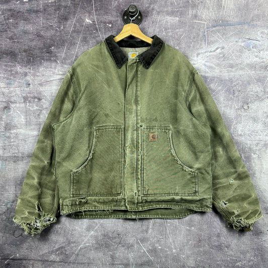 Early 00s Olive Green Carhartt Sherpa Lined Cropped Artic Work Jacket J184 LOV XL 0287