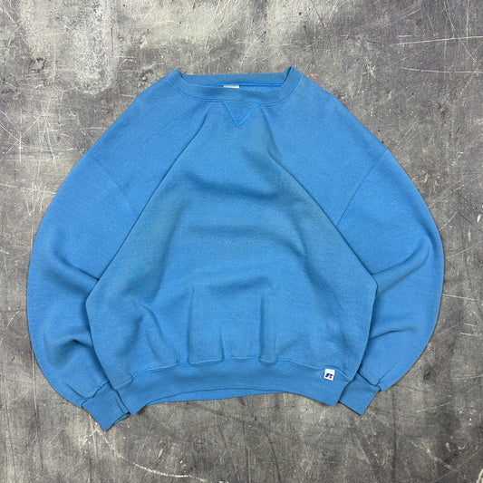 90s Baby Blue Russell Athletic Blank Essential Crewneck Sweatshirt Boxy L J28