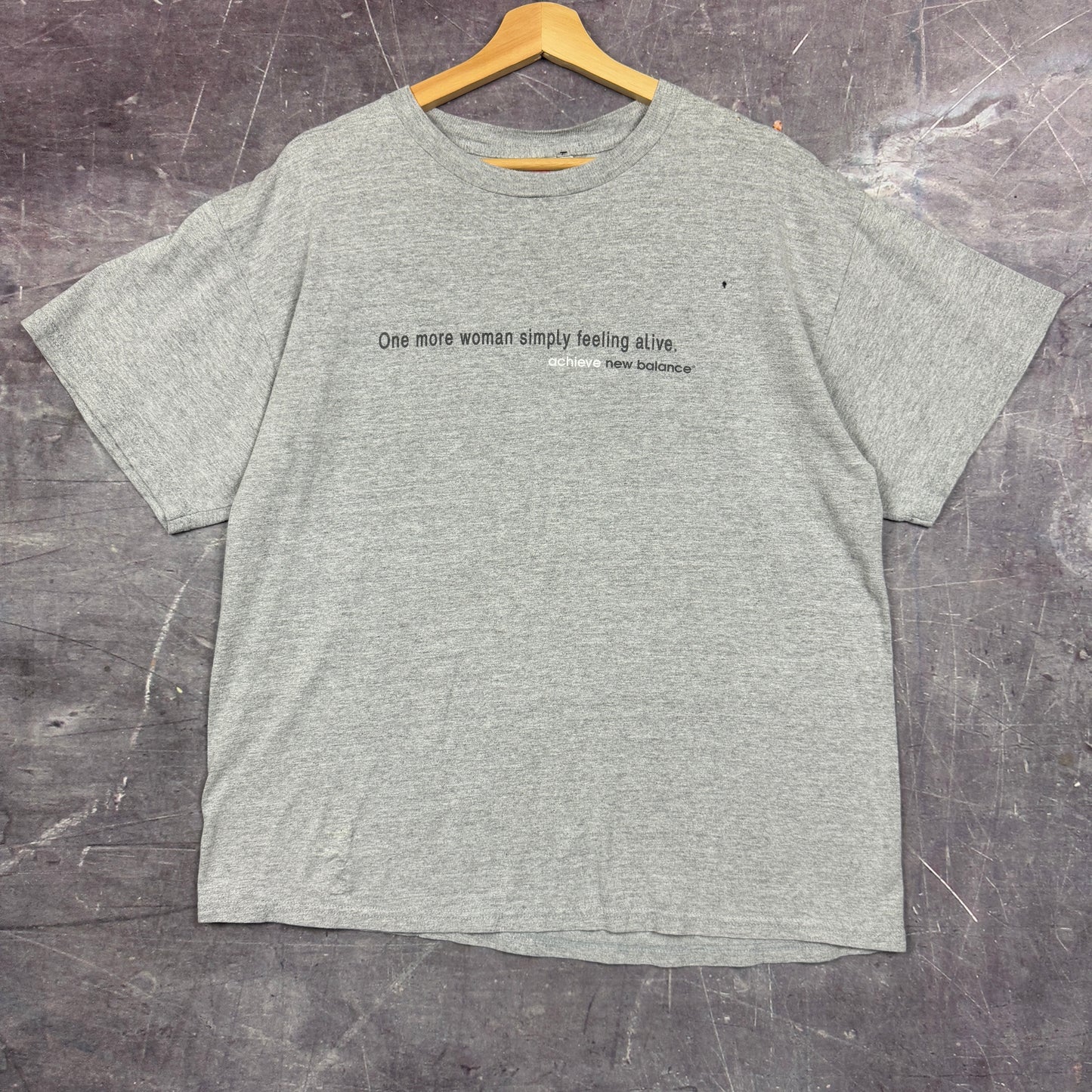 90s Light Gray New Balance One More Woman Simply Feeling Alive Text Graphic Shirt L 1050