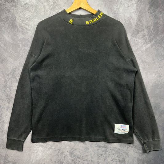 90s Grey Pittsburgh Steelers Mock Neck Longsleeve Shirt 4176