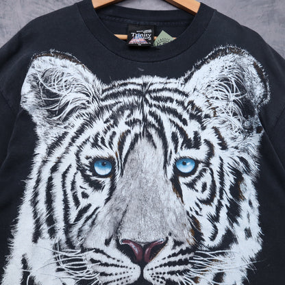 90s Black Busch Gardens White Tiger Big Graphic Shirt 5495