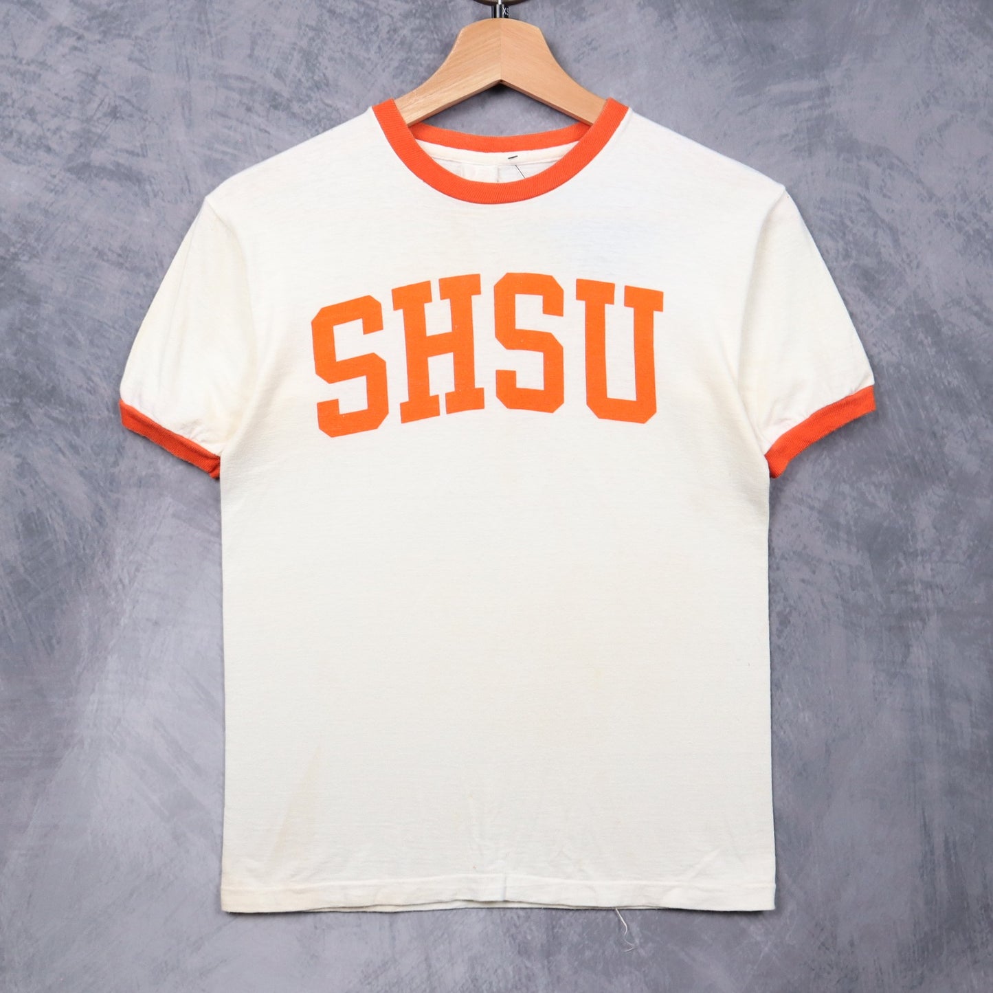 60s White Sam Houston State SHSU Ringer Shirt 5571