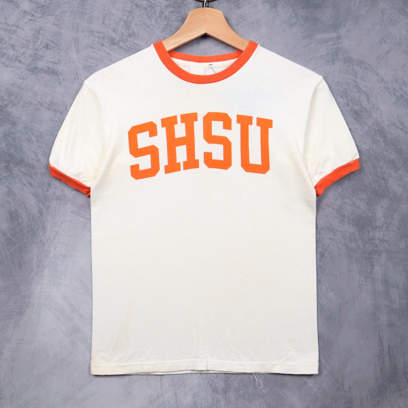 60s White Sam Houston State SHSU Ringer Shirt 5571