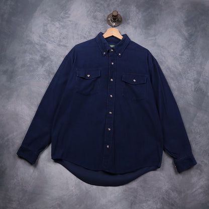 90s Navy American Eagle Outfitters Corduroy Button Up Long Sleeve Shirt 5604