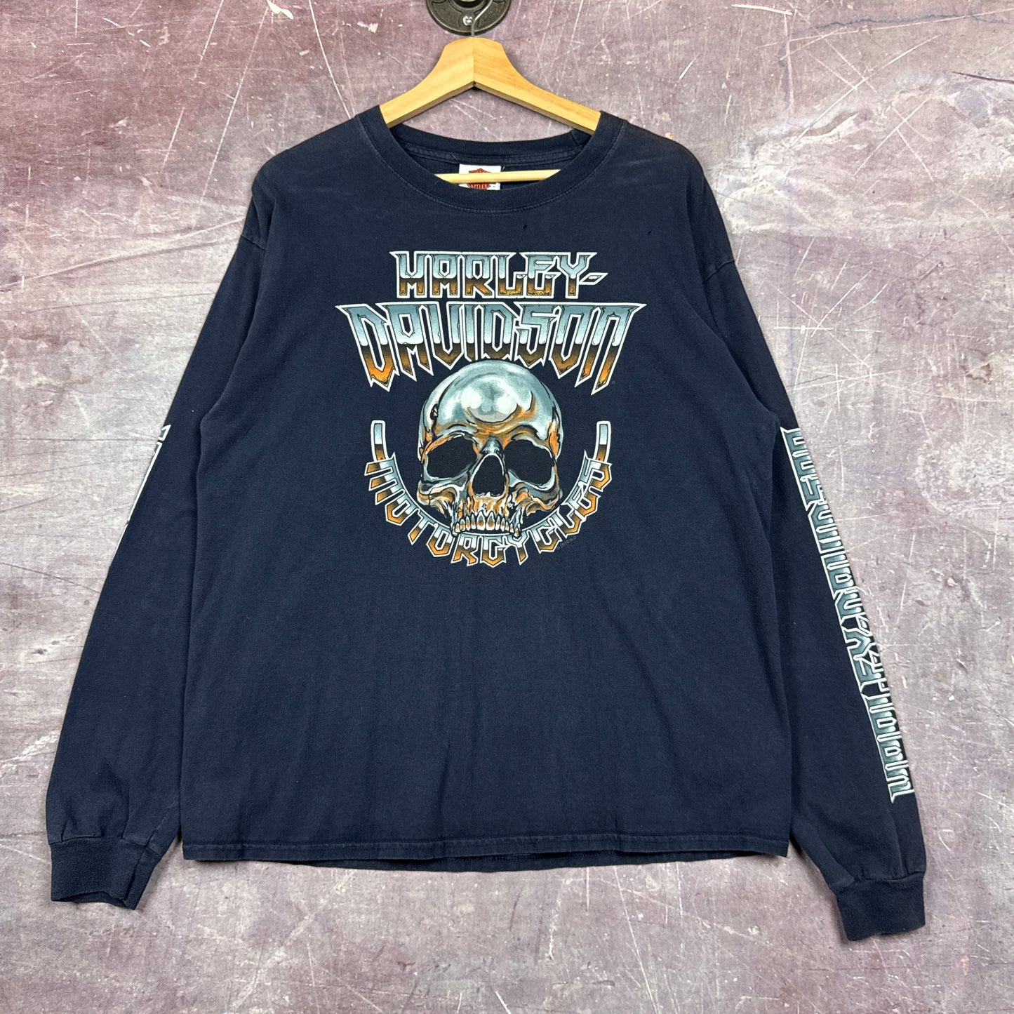 00s Navy Blue Harley Davidson Long Sleeve Shirt 3086