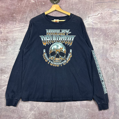 00s Navy Blue Harley Davidson Long Sleeve Shirt 3086