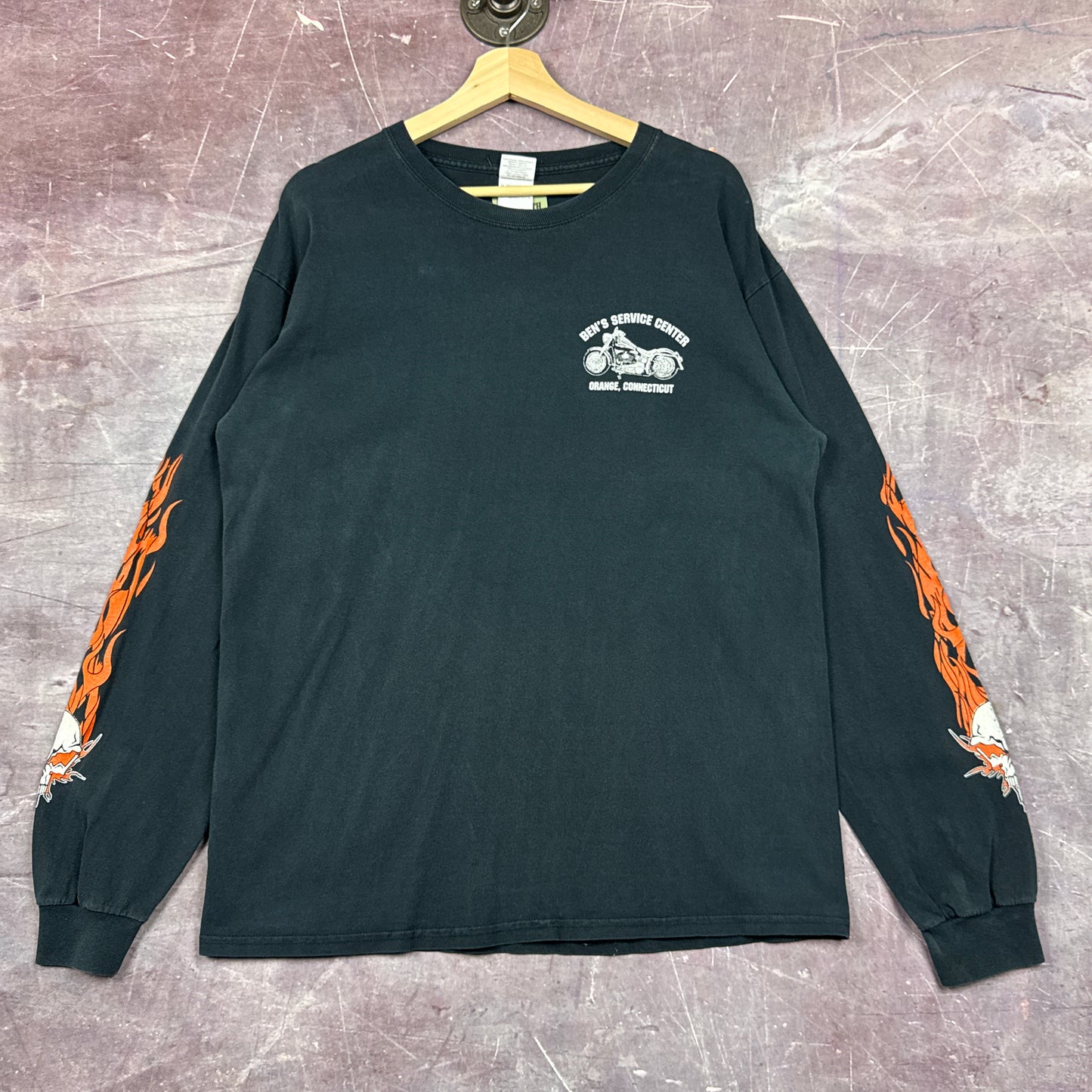 00s Black Ben's Motorcycle Flame Sleeve Shirt 3107