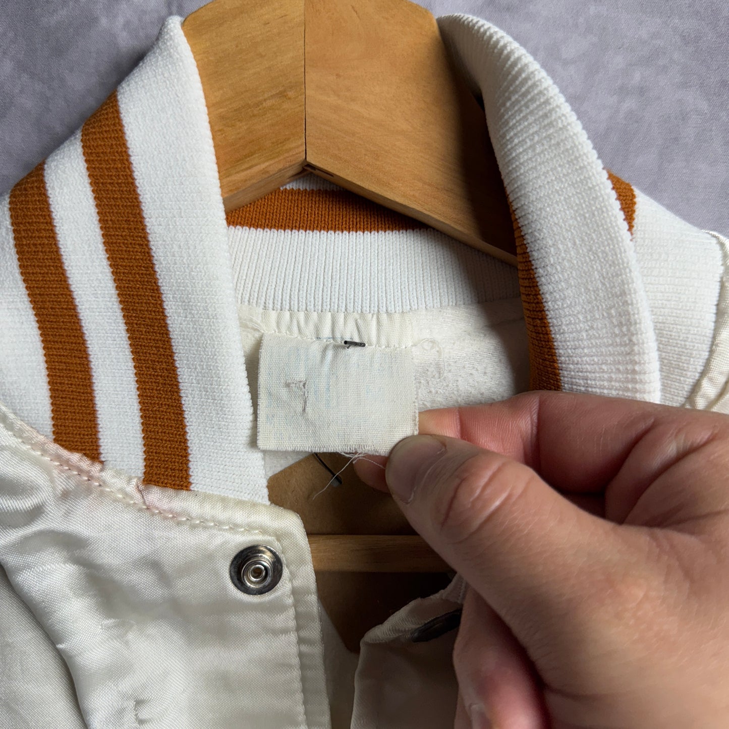 80s White Texas Longhorns Satin Bomber Jacket 4475