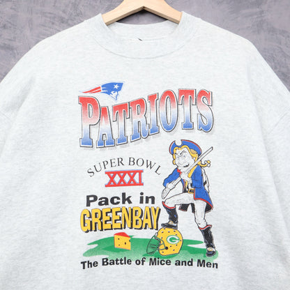 1997 Grey New England Patriots Super Bowl XXXI Crewneck Sweatshirt 6418
