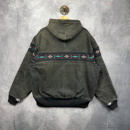 90s Black Hooded Carhartt Aztec Jacket 4042