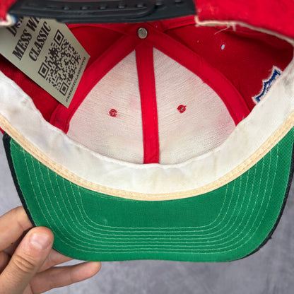 90s Red San Francisco 49ers Sports Specialties Wool Double Line Script Snapback Hat 6800