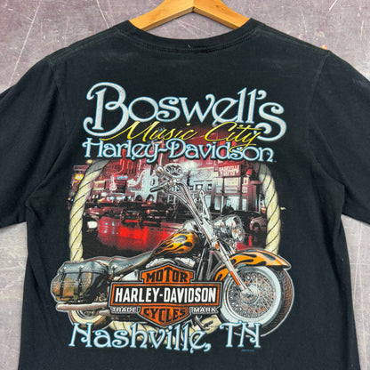 00s Black Skull Nashville Harley Davidson Motorcycle Graphic Shirt S 1128