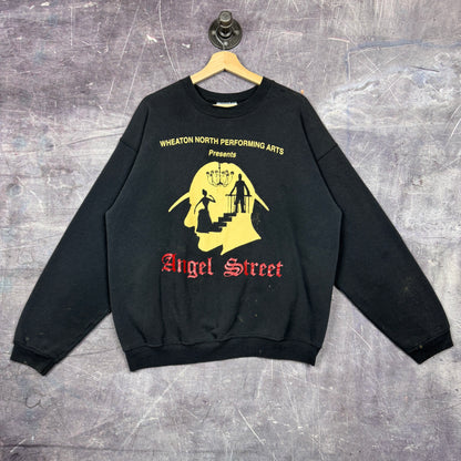 90s Black Angel Street Performing Arts Graphic Crewneck Sweatshirt L 0035