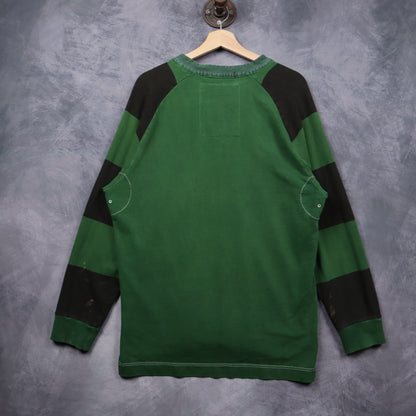 00s Green Gap Striped Sleeve Henley Long Sleeve Shirt 5555