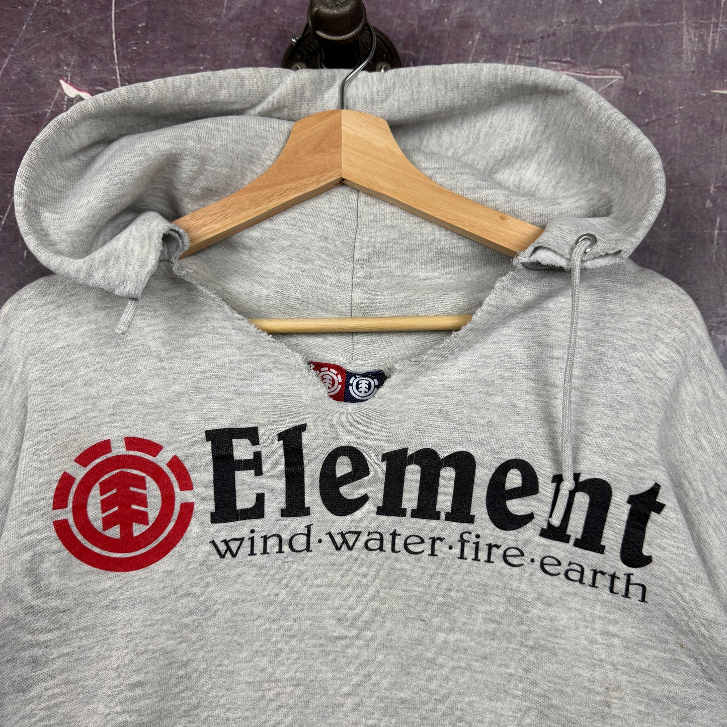 90s Light Gray Element Skateboards Wind Water Fire Earth Graphic Hoodie L 1770