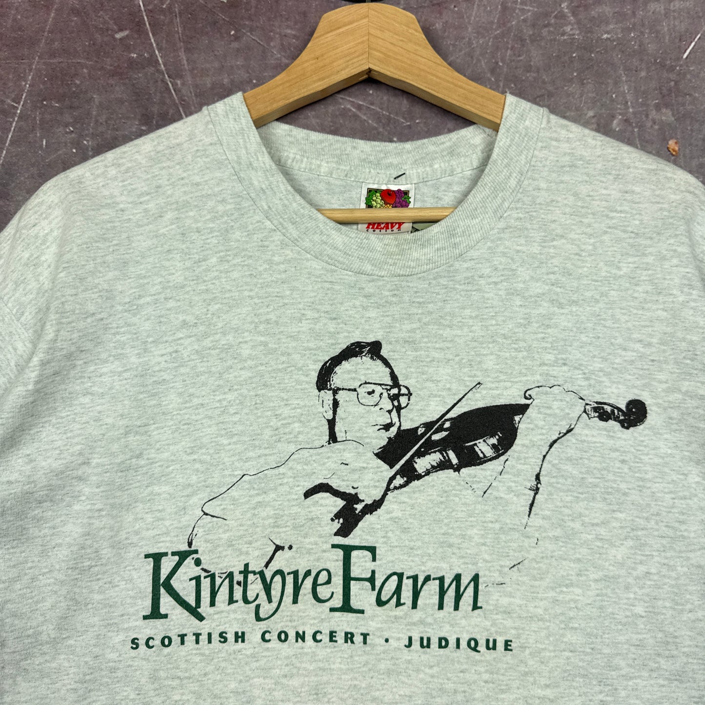 90s Heather Gray Kintyre Farm Scottish Concert Judique Violin Graphic Shirt L 2907