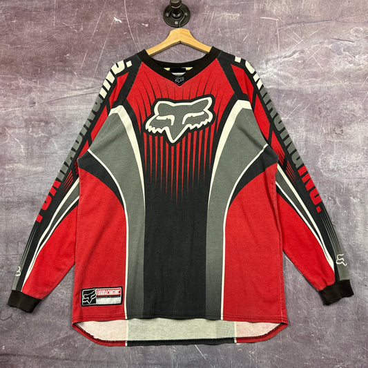 90s Red Grey Fox Racing Motocross Long Sleeve Shirt 3080