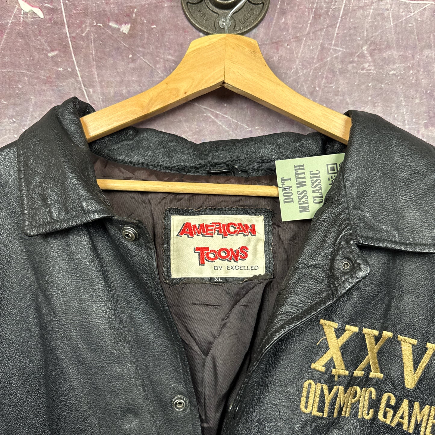 1996 Black Atlanta Olympics Flag Leather Jacket 3470