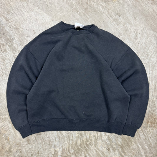 90s Faded Black Hanes Premium Weight Blank Essential Crewneck Sweasthirt Boxy M BF55