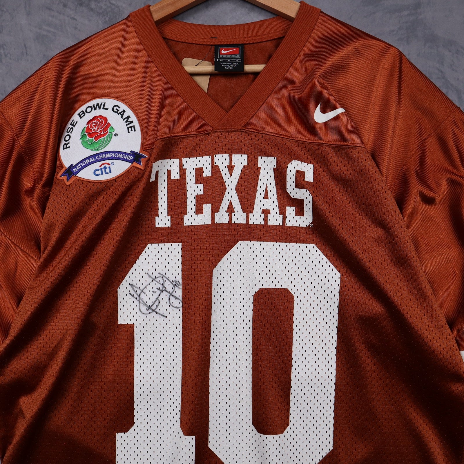 00s Orange Texas Longhorns #10 Rose Bowl National Championship Signed Nike Jersey 5887