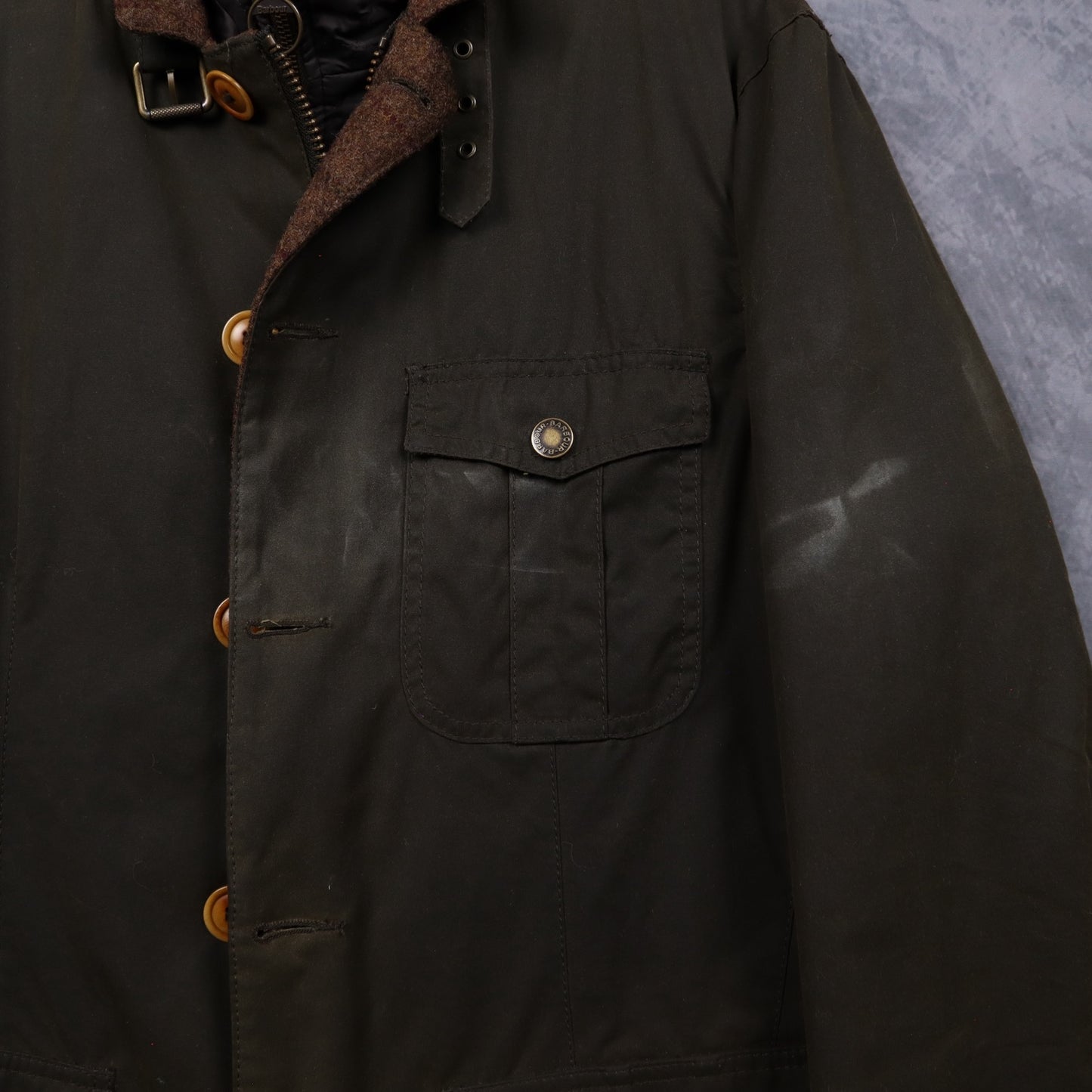 00s Olive Green Barbour Waxed Cotton Jacket 5074