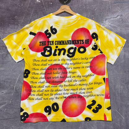 90s Yellow The Ten Commandments Of Bingo All Over Print Graphic Shirt L 0948