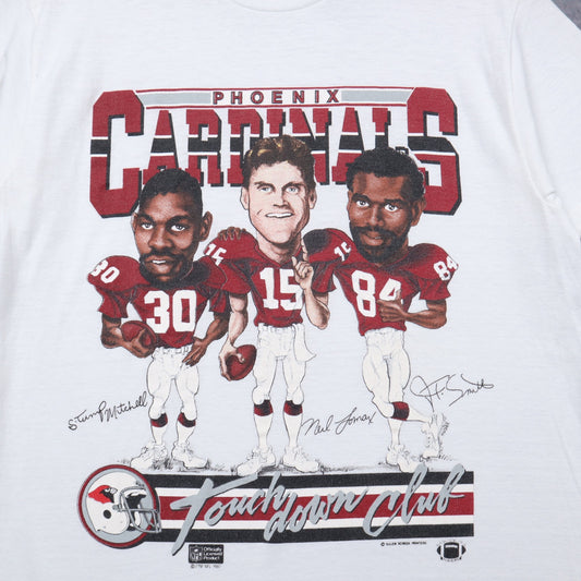 1987 White Phoenix Cardinals Touchdown Club Caricature Shirt 6680