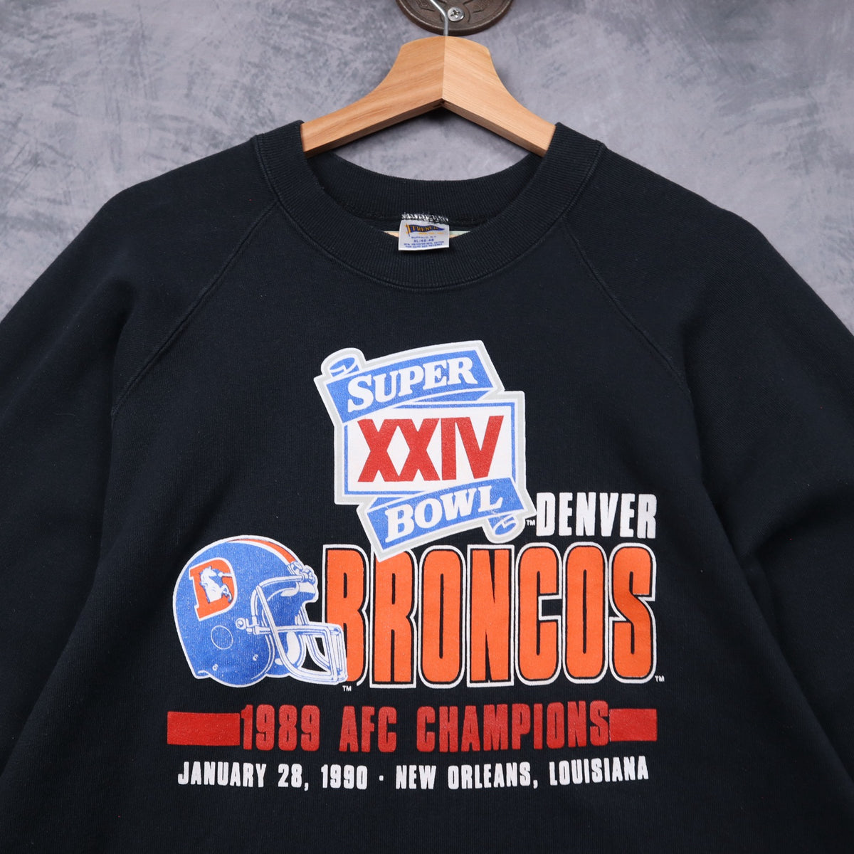 1990 Black Denver Broncos Super Bowl XXIV Crewneck Sweatshirt 6783