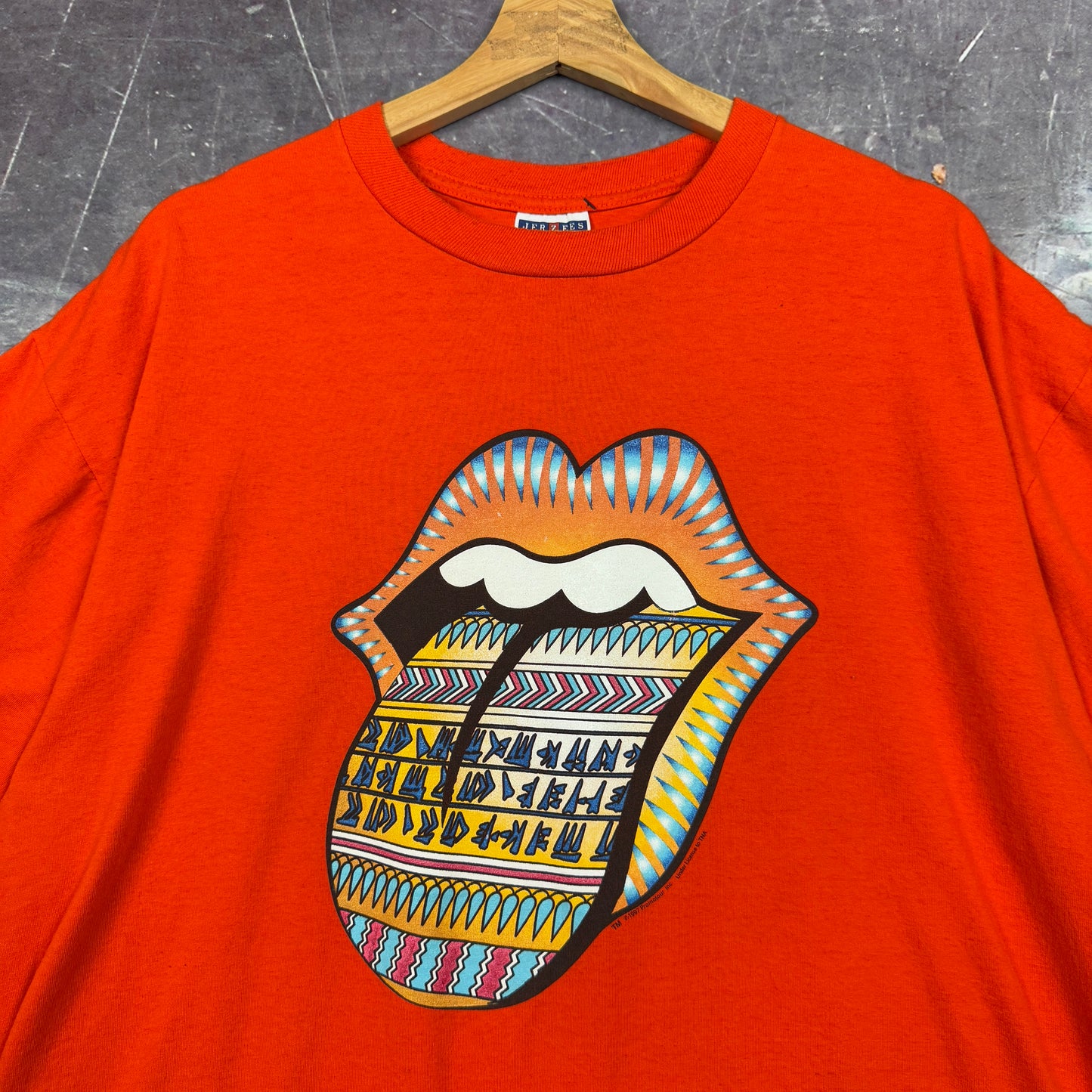 1997 Orange Rolling Stones Bridges To Babylon Tour Tounge Graphic Shirt XL 1028