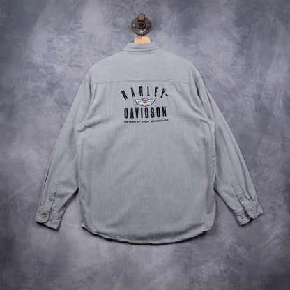 2003 Grey Harley-Davidson 100 Years Anniversary Long Sleeve Button Up Shirt 5537