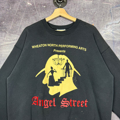 90s Black Angel Street Performing Arts Graphic Crewneck Sweatshirt L 0035