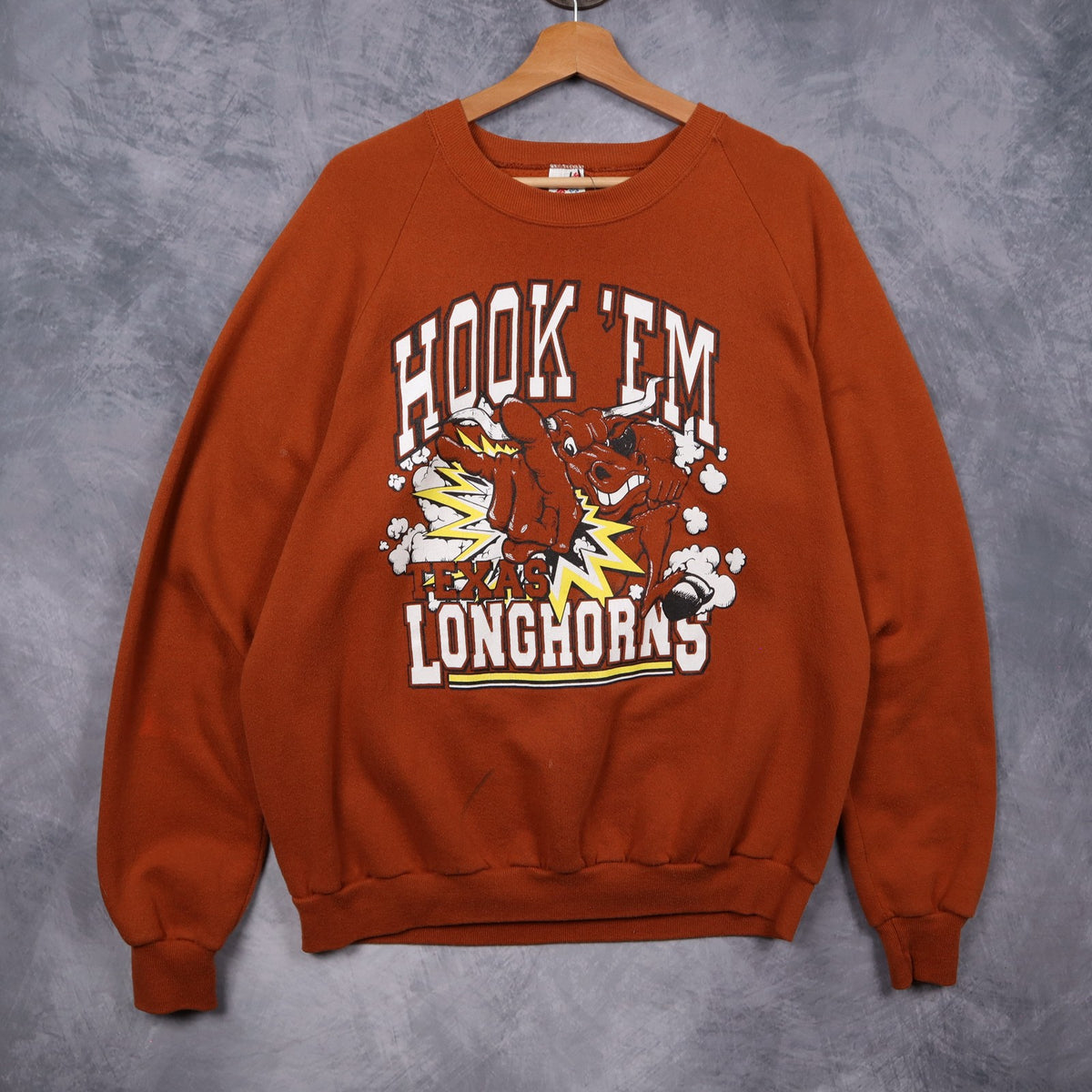 90s Burnt Orange Texas Longhorns Hook 'Em Crewneck Sweatshirt 5714