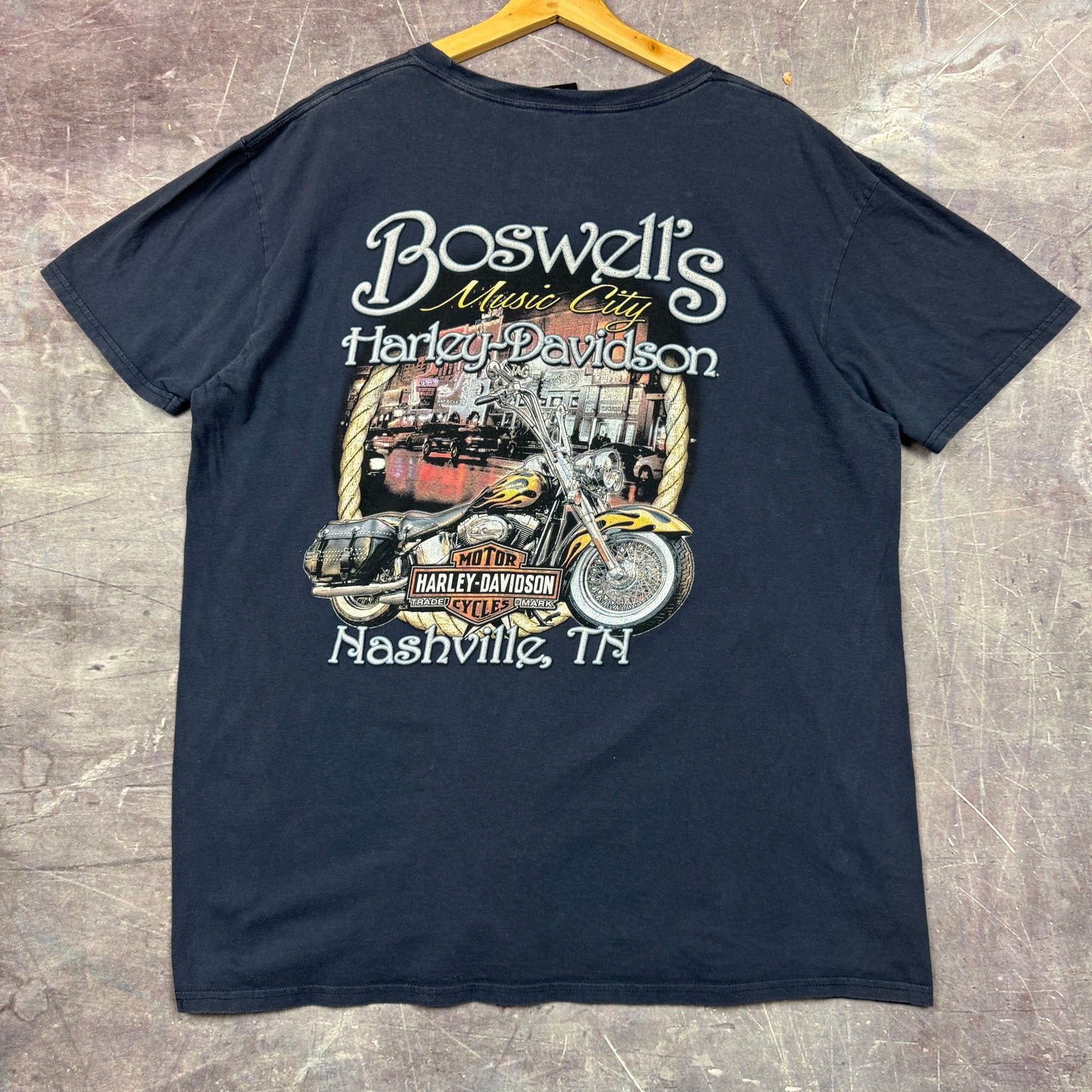 00s Navy Blue Harley Davidson Motorcycle Nashville Tennesee Graphic Shirt XL 0899