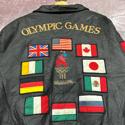 1996 Black Atlanta Olympics Flag Leather Jacket 3470