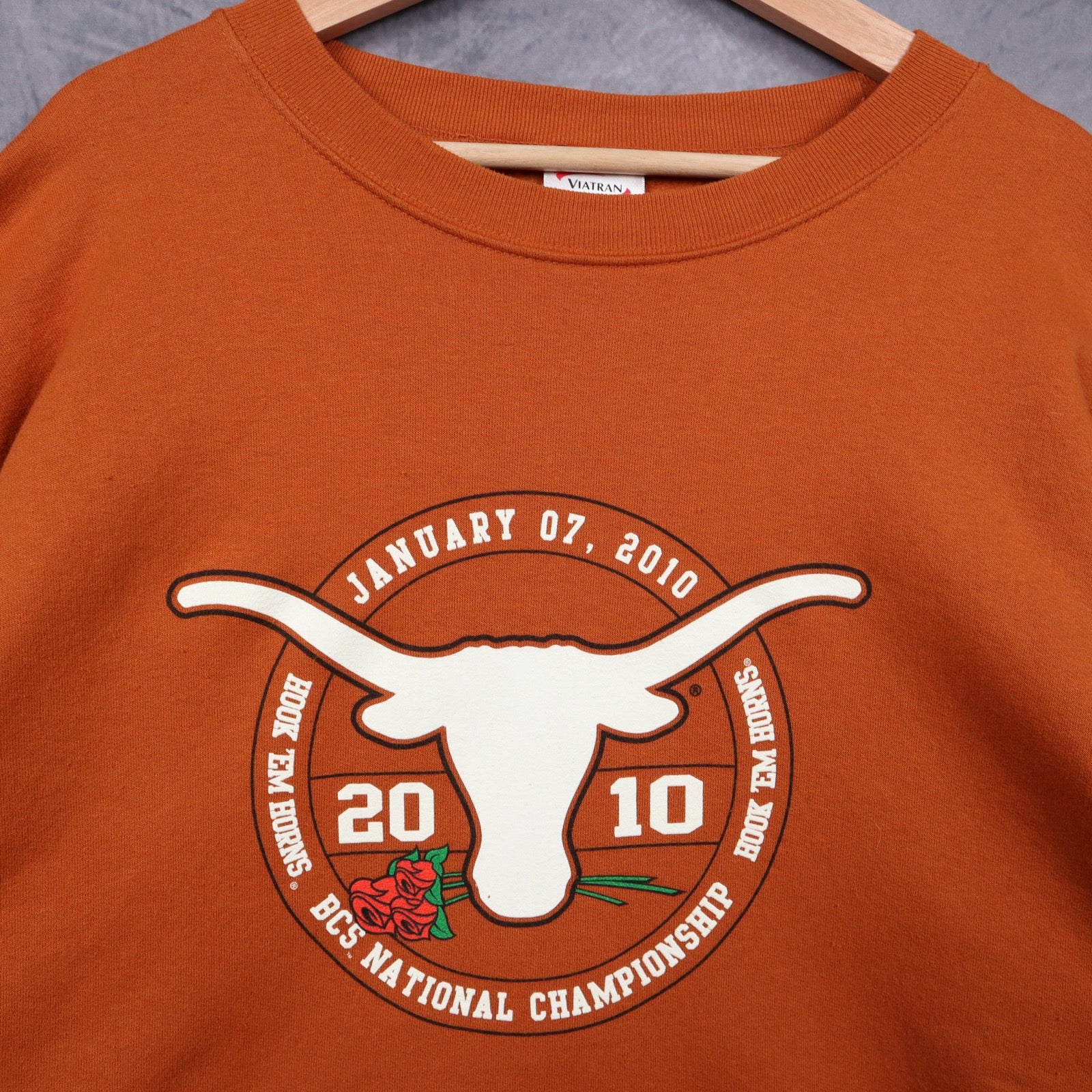 2010 Burnt Orange Texas Longhorns BCS National Championship Crewneck Sweatshirt 5713