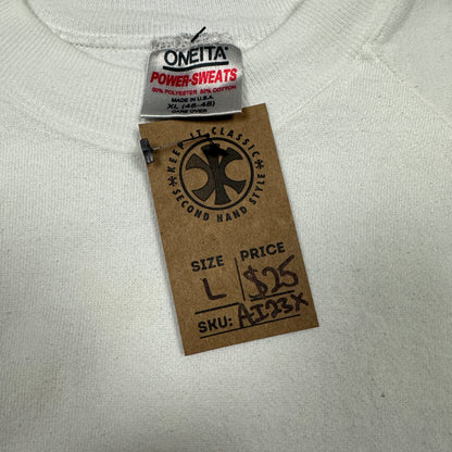 90s White Oneita Blank Essential Crewneck Sweasthirt Boxy L AI23