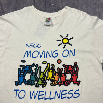 90s Cream Tan NECC Moving On To Wellness Kieth Haring Esc Art Graphic Shirt L E39