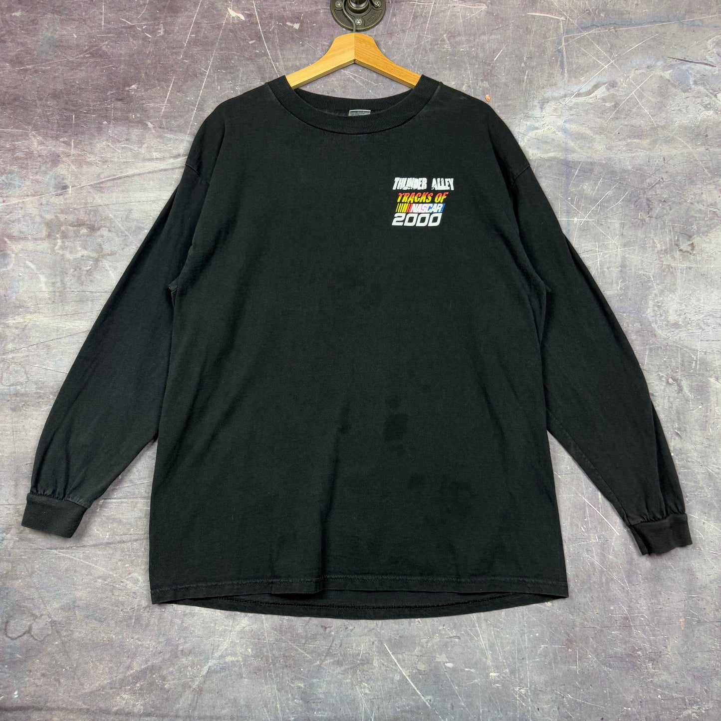 2000 Black Thunder Alley Tracks of Nascar Graphic Long Sleeve Shirt L 0928