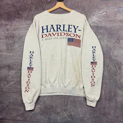 1995 Light Gray A Way Of Life Jackson Mississippi Harley Davidson Motorcycle Graphic Crewneck Sweatshirt XL 1276