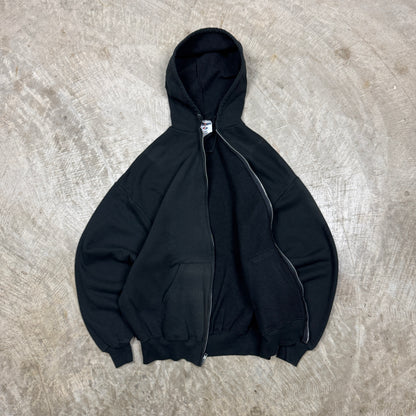 90s Faded Black Blank Essential Jerzees Zip Up Hoodie L AU33