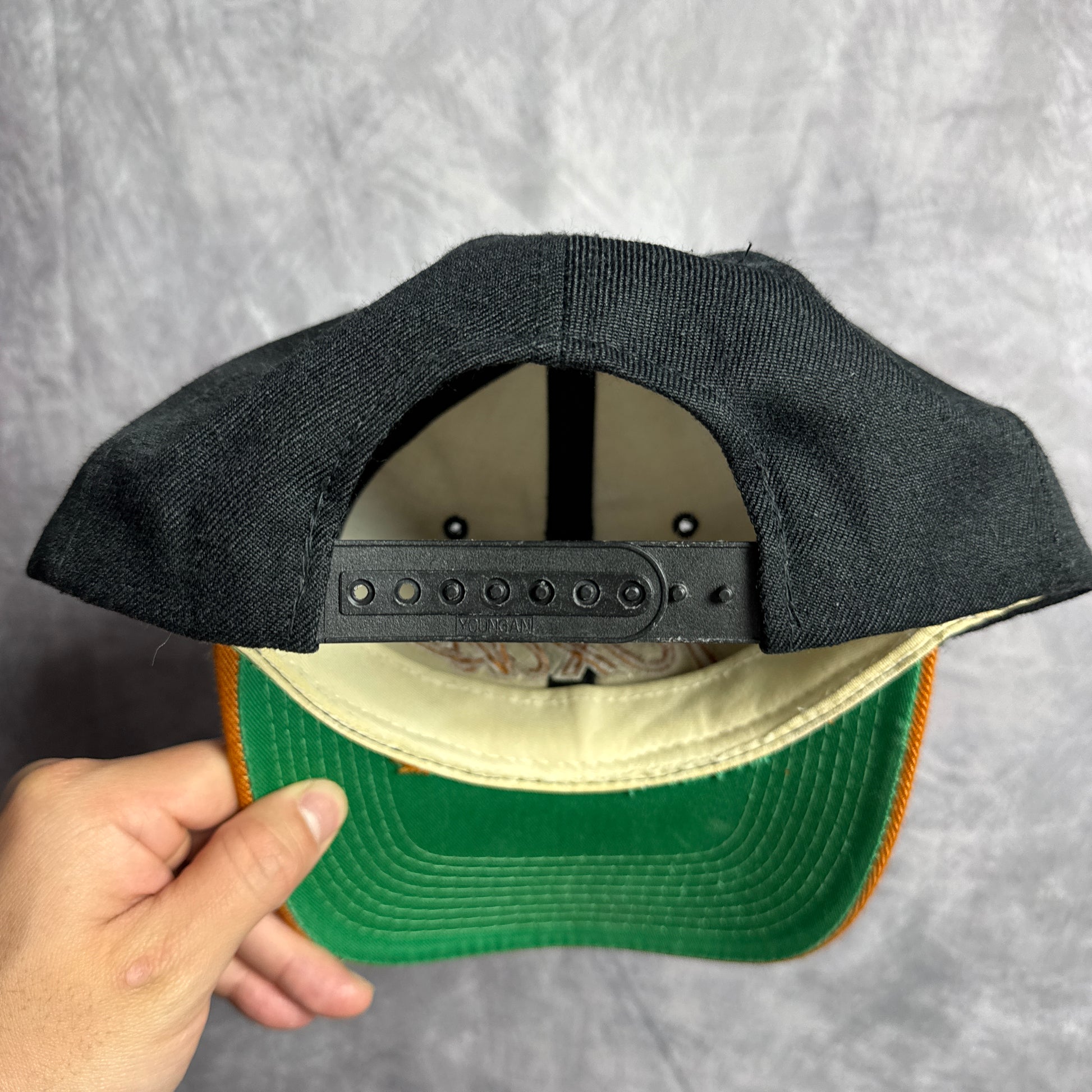 90s Texas Longhorns Sports Specialties Double Line Script Snapback Hat 4634