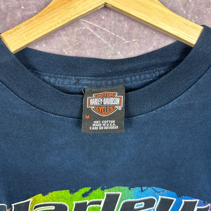 90s Navy Blue Harley Davidson Tie-Dye Sleeve Shirt 3052