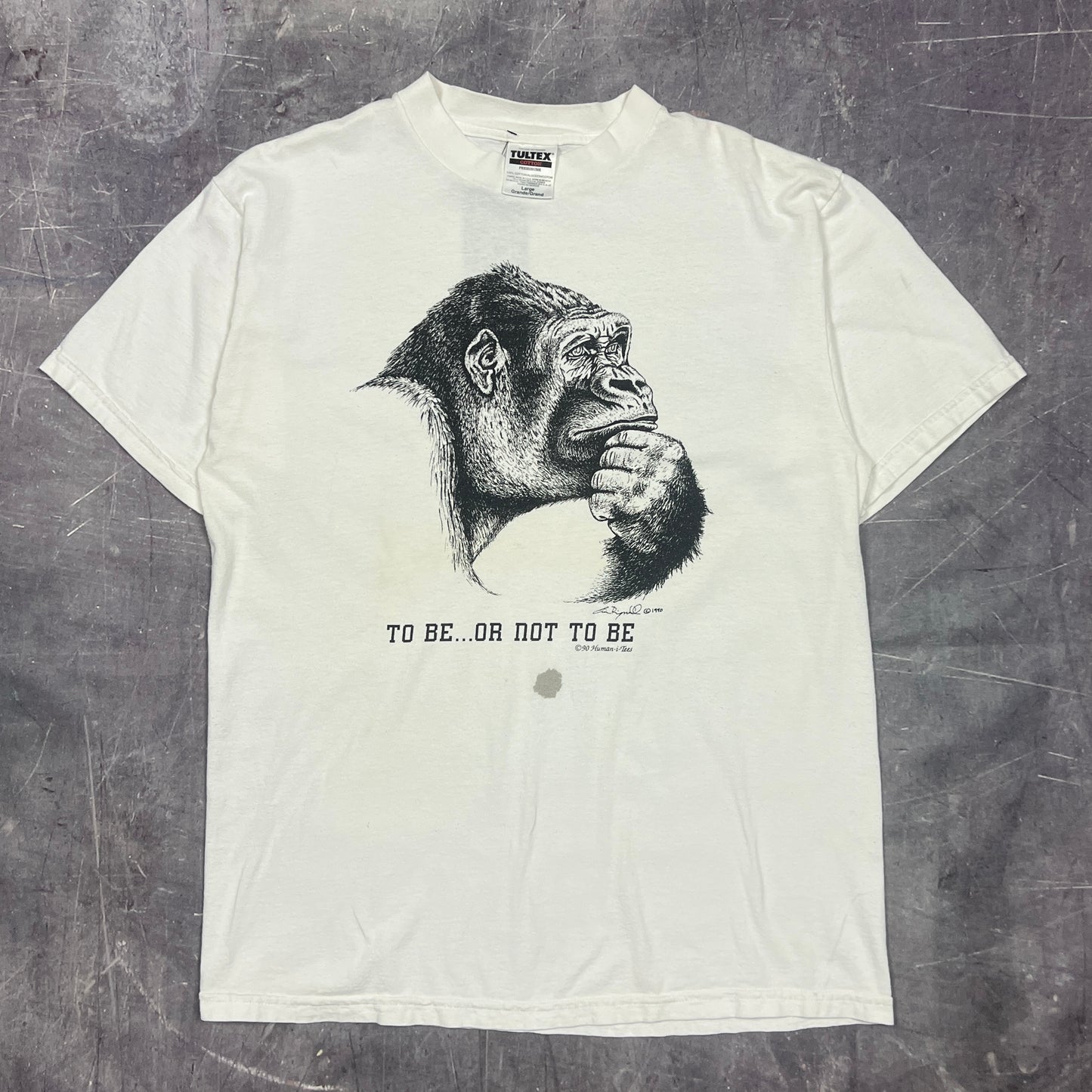 1990 White Gorilla To Be Or Not To Be Thinking Human-i-Tees Graphic Shirt L AN30