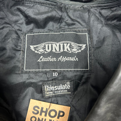 90s Black Unik Motorcyle Lined Rockabily Style Leasther Jacket M C23