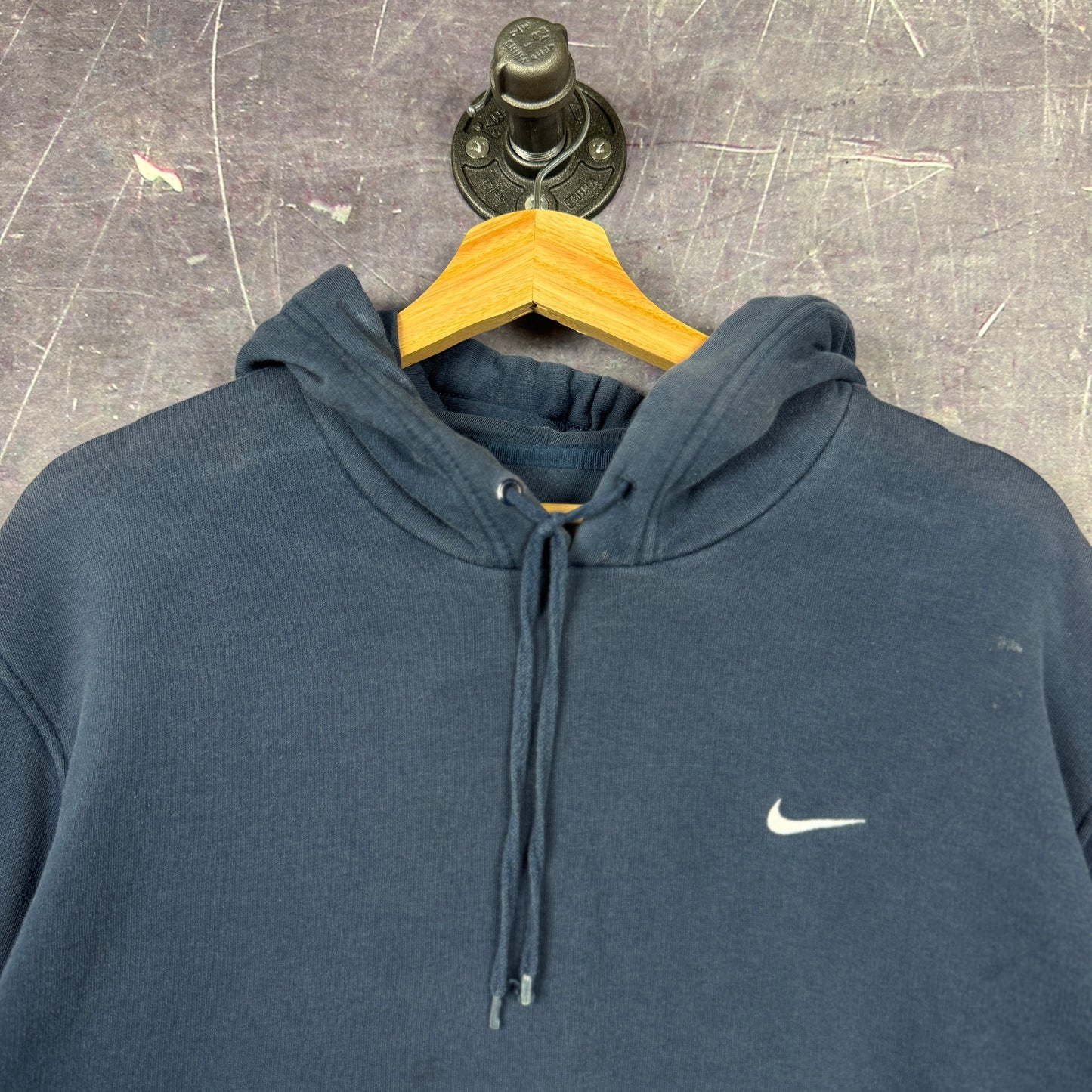 Early 00s Navy Blue Nike Mini Swoosh  Essential Logo Hoodie L 0010