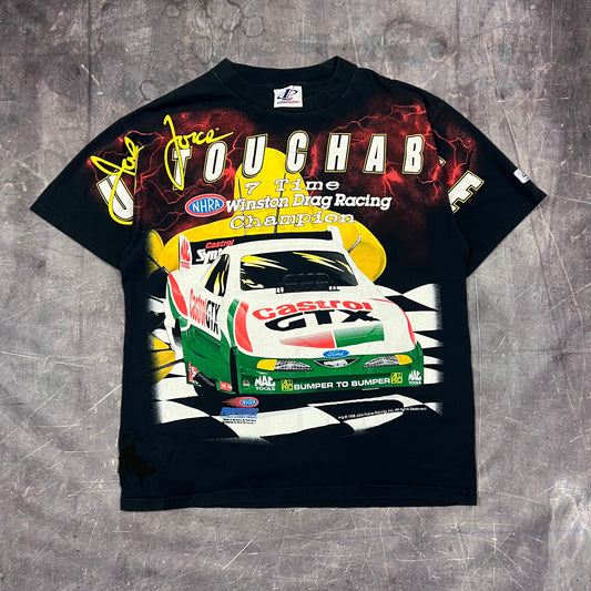 1998 Black John Force 7 Time NHRA Champion Untouchable Racing All Over Print Graphic Shirt XL AG17