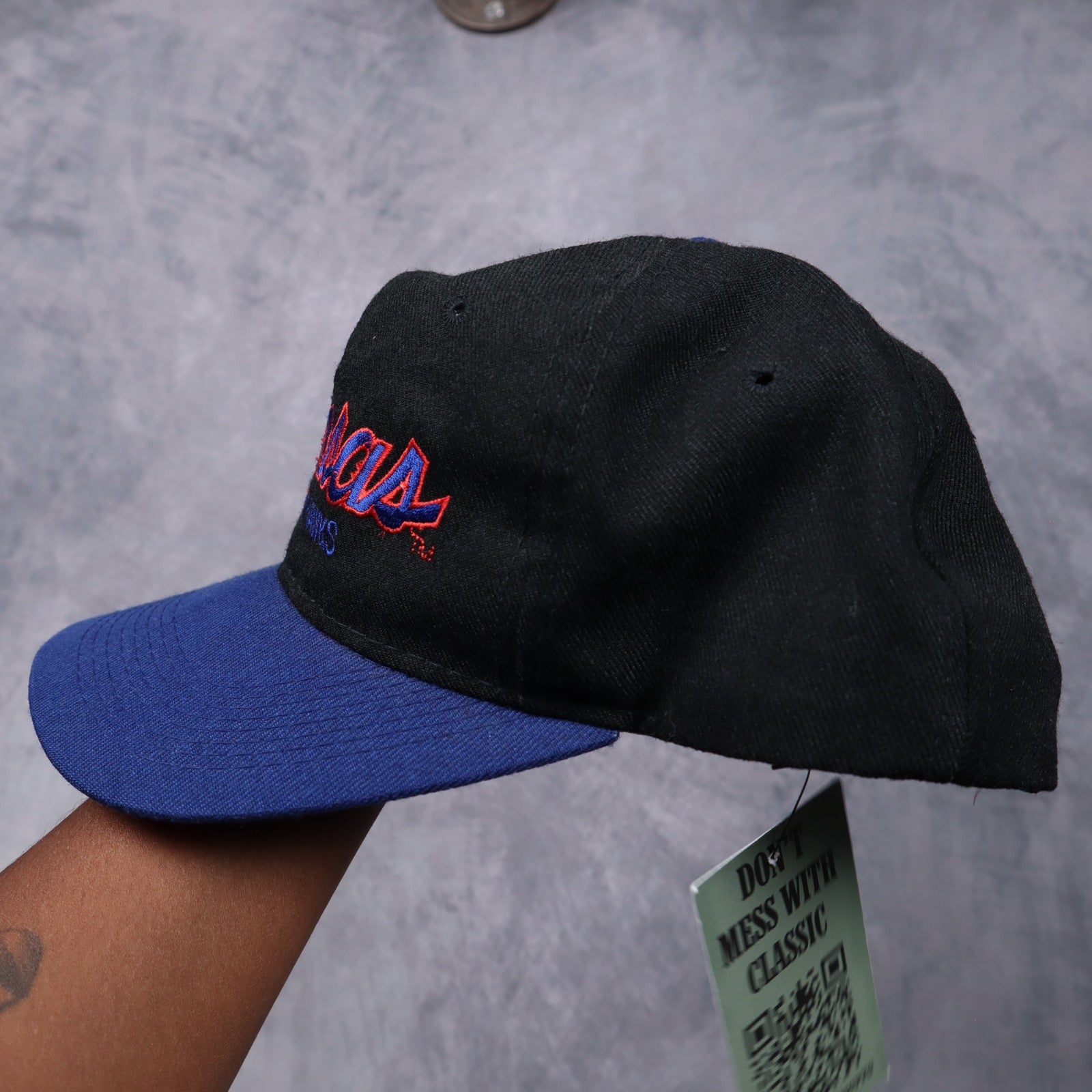 90s Black Kansas Jayhawks Script Snapback Hat 5615