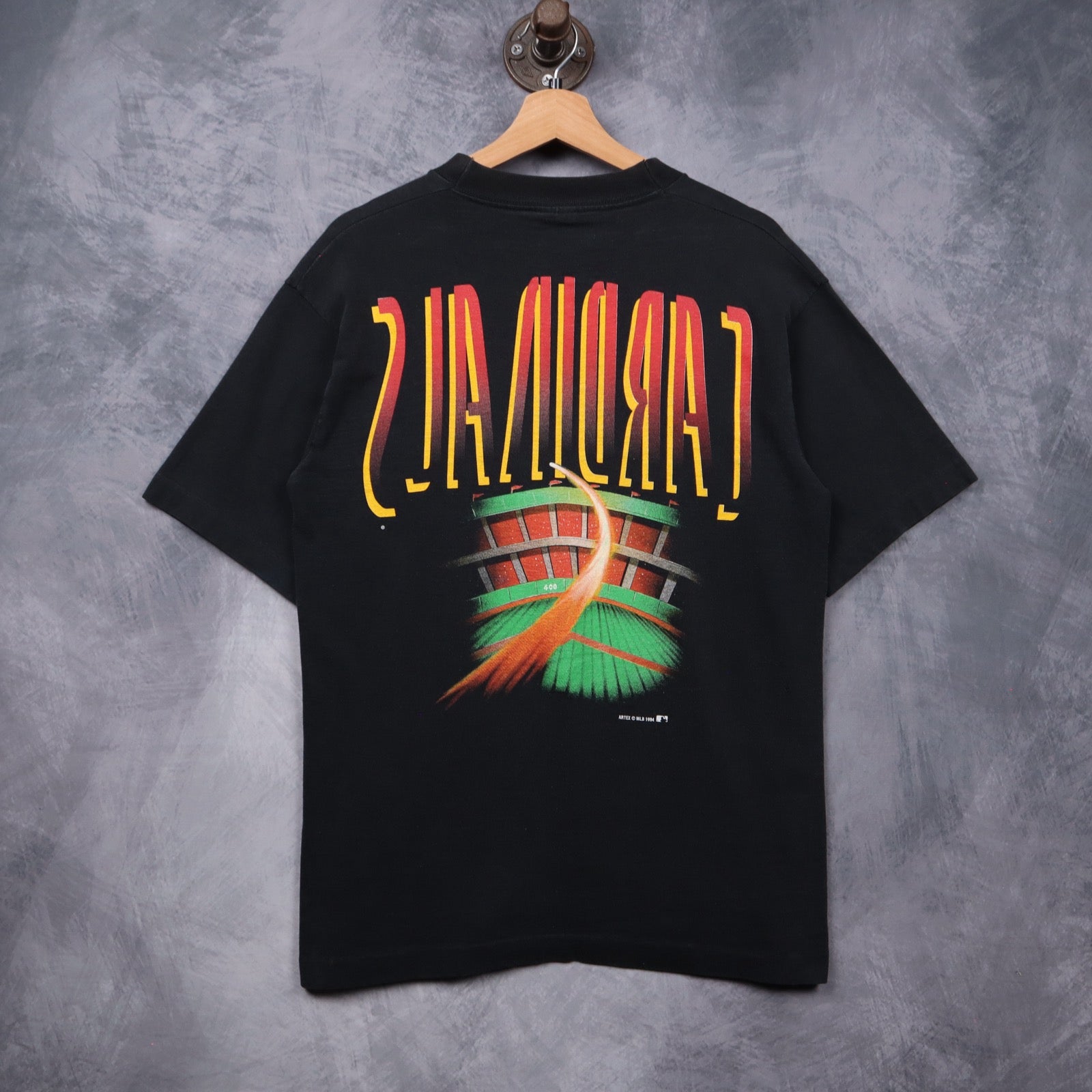 1994 Black St. Louis Cardinals Flaming Baseball Shirt 5587